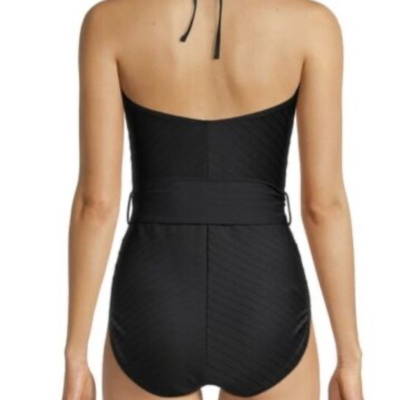 Time and Tru Womens Chevron Halter One Piece Swimsuit Color Black Size S (4-6) - Picture 2 of 4